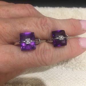 Purple and diamond pierced earrings